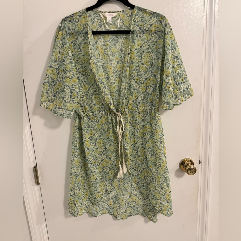 LC Lauren Conrad Green Flower Cover Up One Size